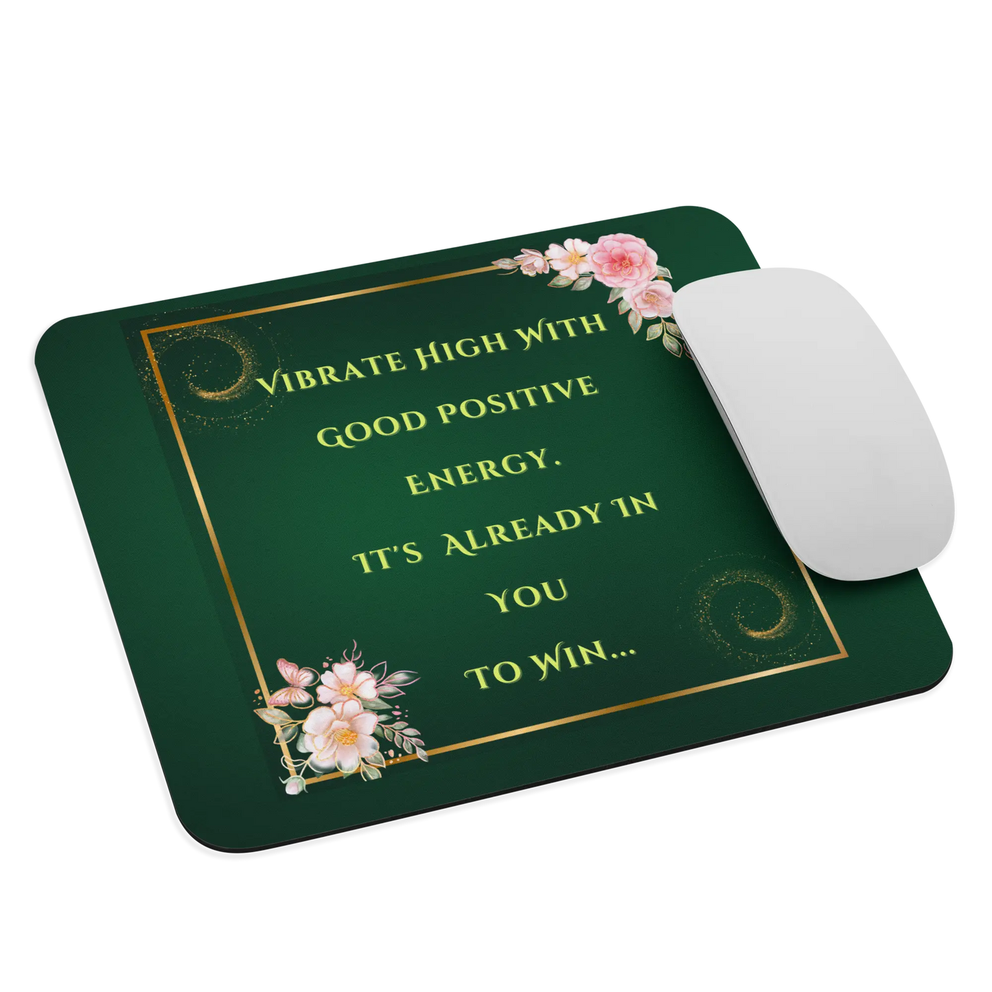 Green Gold & Pink Flowers Mouse pad Elevated Love Source