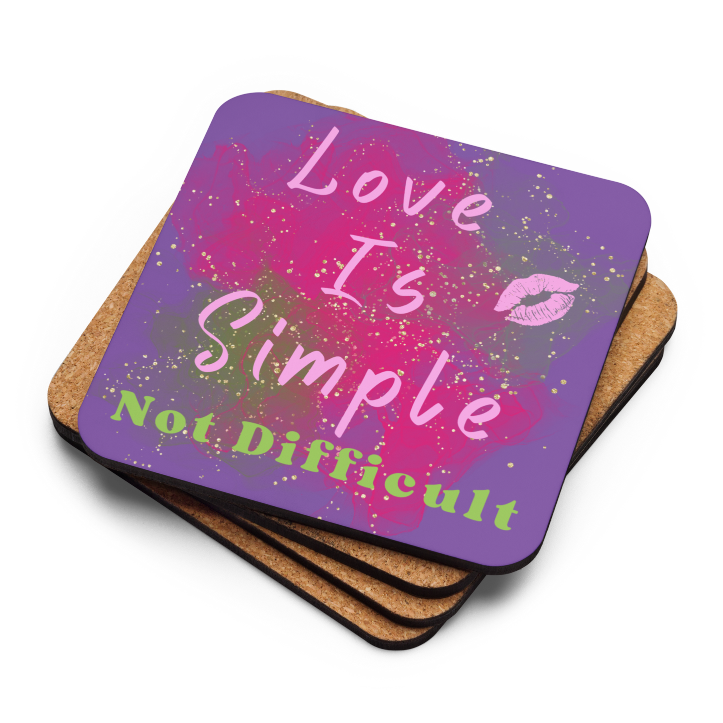 Love Is Simple Not Difficult Cork-Back Coaster Elevated Love Source™